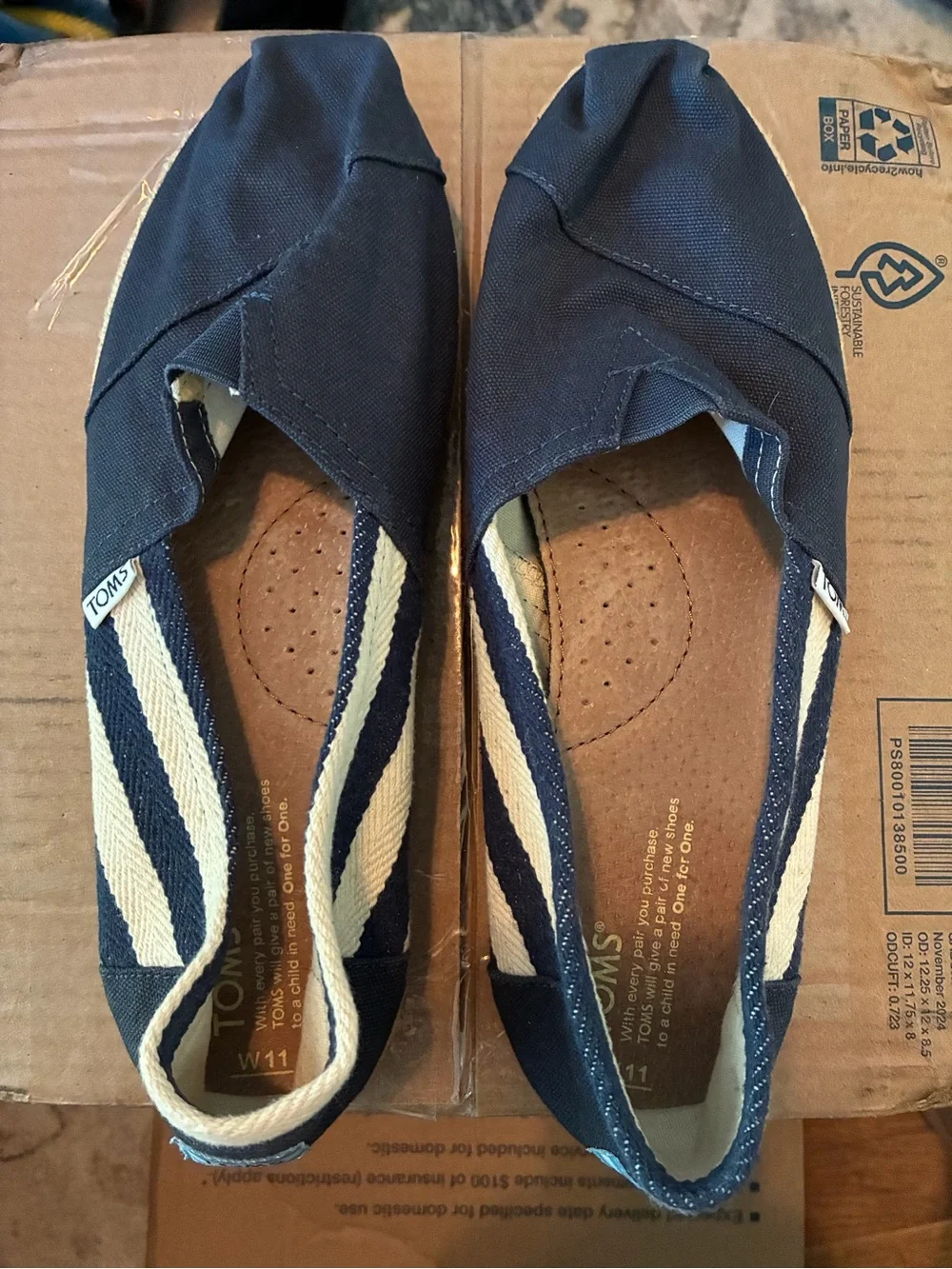 Toms Classic University Navy White Stripes Womens Canvas Espadrille Slip-ons,W11